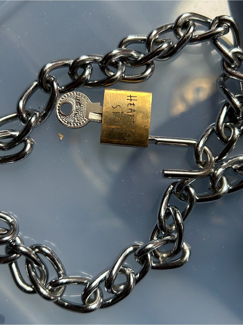 Silver Chain Necklace with Gold Padlock Accent - Women’s Fashion Jewelry - Picture 2 of 5